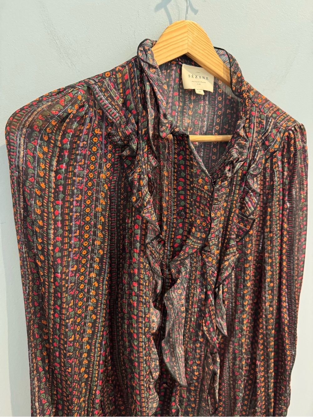 NEW Sezane Celine Button Front Floral Blouse, Size 36/US 4 - Picture 7 of 14